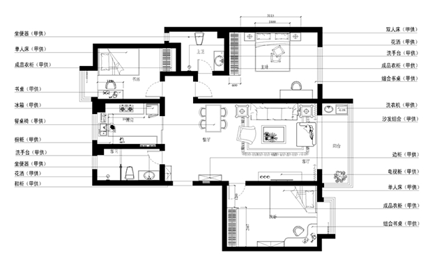 国华印象140m²三居北欧风格户型点评
